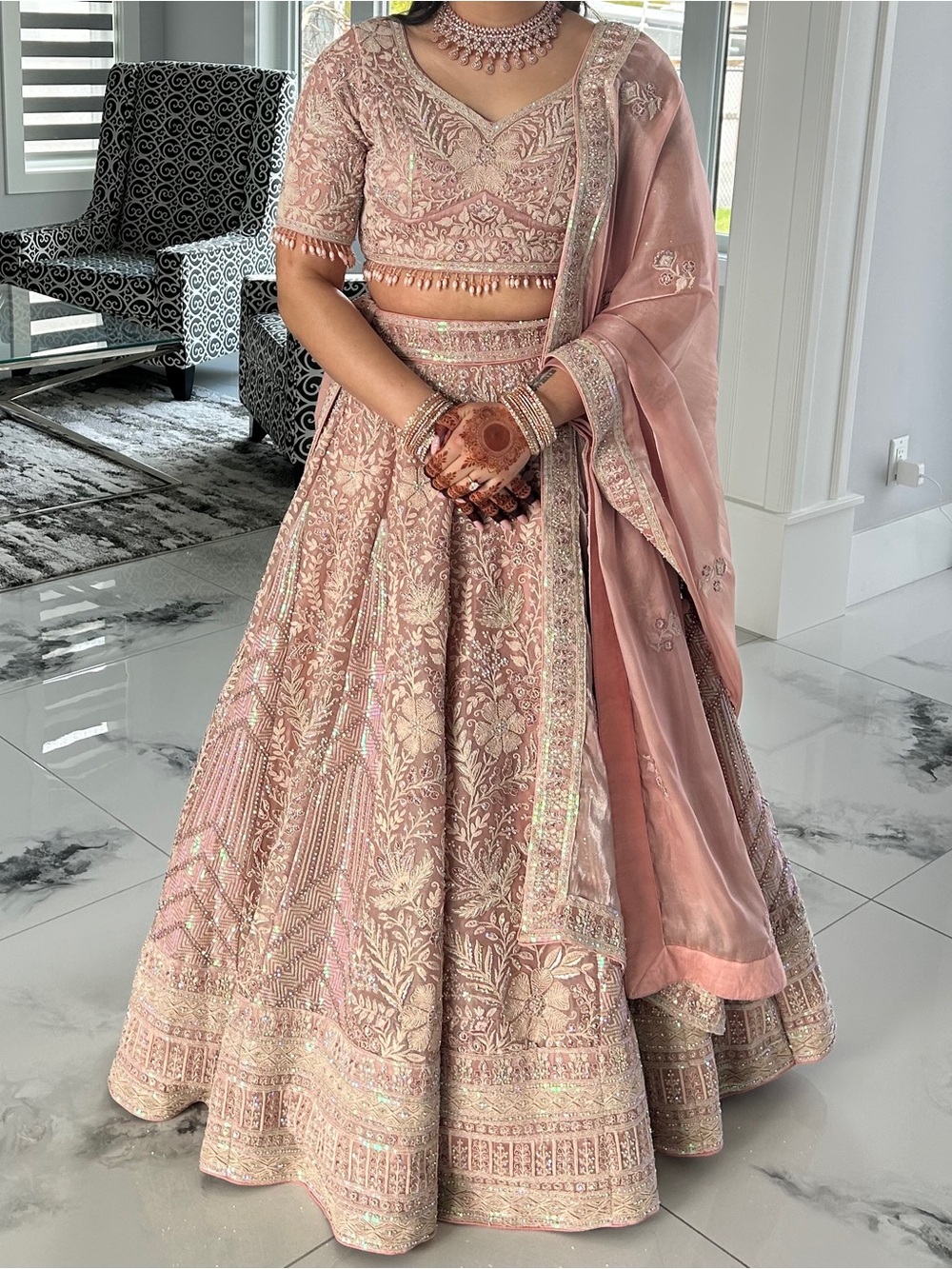 Blush Pink Embroidered Bridal Lehenga Set